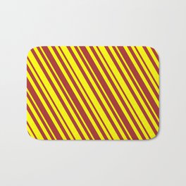 [ Thumbnail: Yellow & Brown Colored Lined Pattern Bath Mat ]