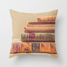 Vintage Book Stack (Color) Throw Pillow