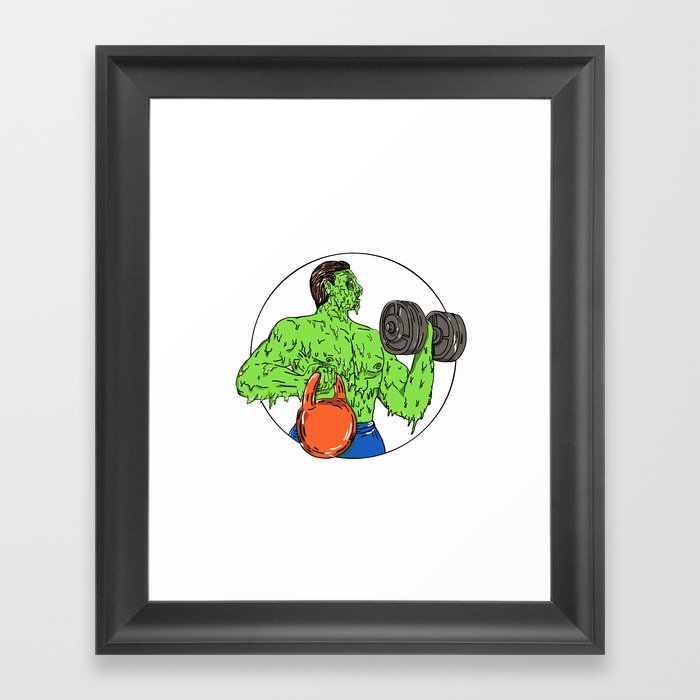 Athlete Fitness Dumbbell Kettlebell Grime Art Framed Art Print