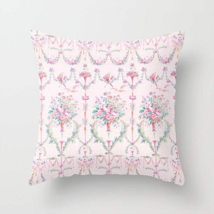 French wallpaper, birds and floral swags Throw Pillow
