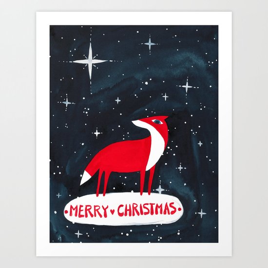 Merry Christmas! - Fox and stars Art Print