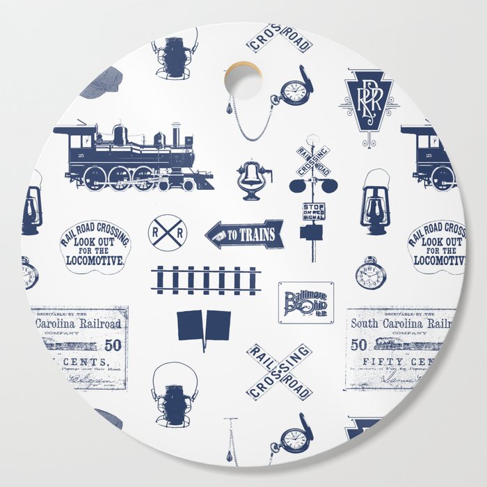 Railroad Symbols // Navy Blue Cutting Board