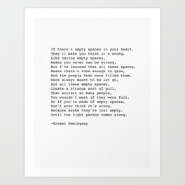 Empty Spaces Poem Ernest Hemingway Quote Art Print