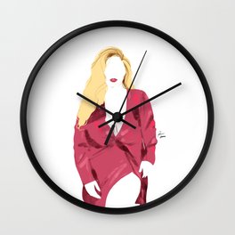 Blonde thick girl in red robe Wall Clock