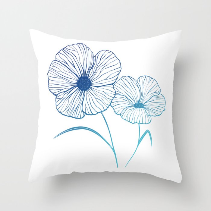 Flowers in a Light Blue Gradient Throw Pillow