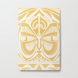 Maori Tiki - Pastel Mustard Yellow Metal Print | Beige, Pattern, People, Illustration, Ink Pen, Mustard, Tiki, Pastel, Graphicdesign, Eyes 