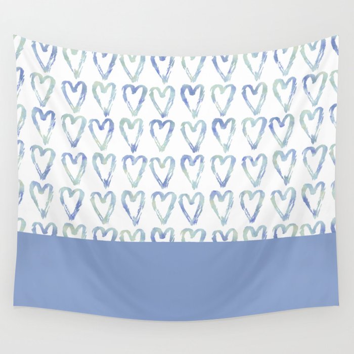Heart Pattern Blue Wall Tapestry