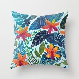  Hawaiian Print Tropical blue pattern 2 Closeup Throw Pillow