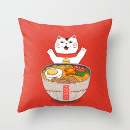 Liter of Ramen. Japanese soup and Manekineko cat. Throw Pillow