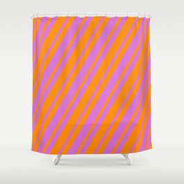 [ Thumbnail: Dark Orange & Orchid Colored Striped/Lined Pattern Shower Curtain ]