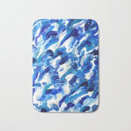 Turbulent Waves Original Abstract Oil Painting on Canvas, Blue, Silver 8x10in Bath Mat