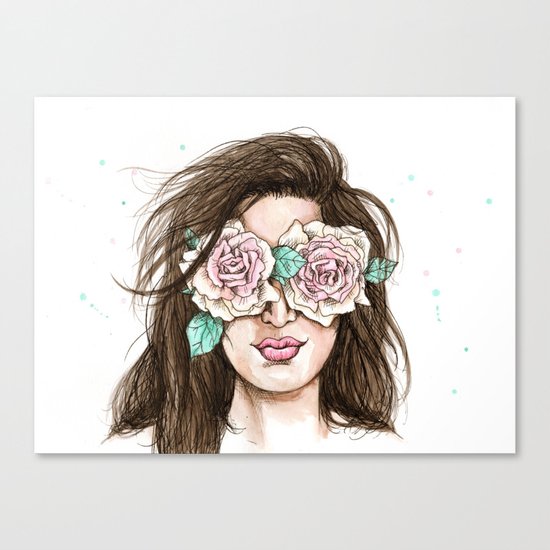 white roses in their eyes (female version) Canvas Print