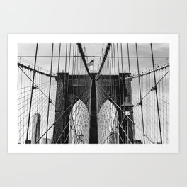 Brooklyn Bridge and Manhattan skyline in New York City black and white Art Print
