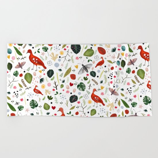 red bird pattern Beach Towel