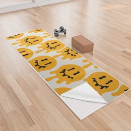 Melted Smiley Faces Trippy Seamless Pattern - Yellow Yoga Towel
