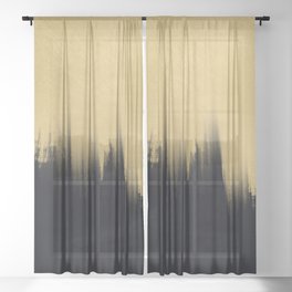 Modern Brush strokes Gold Black Design Sheer Curtain