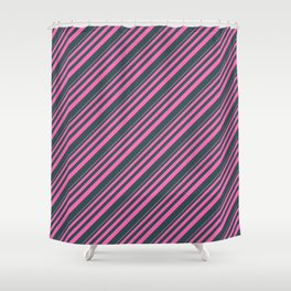 [ Thumbnail: Hot Pink and Dark Slate Gray Colored Stripes Pattern Shower Curtain ]