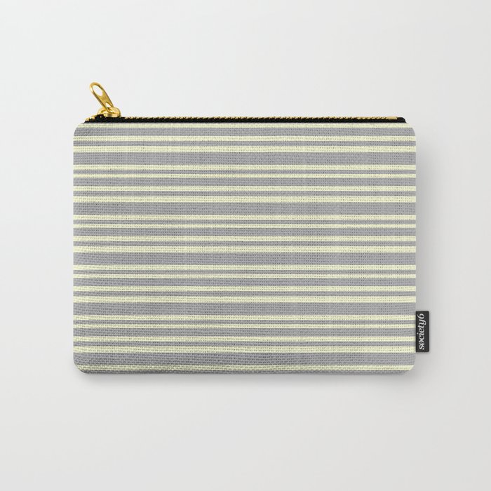 Dark Grey & Light Yellow Colored Striped Pattern Carry-All Pouch