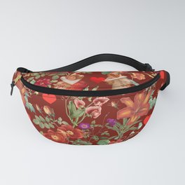 Valentine's Day In the Red Dahlia Blooming Garden - Vintage illustration collage   Fanny Pack