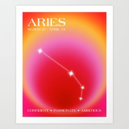 Aries Star Sign Constellation, Aura Gradient Zodiac Art Art Print