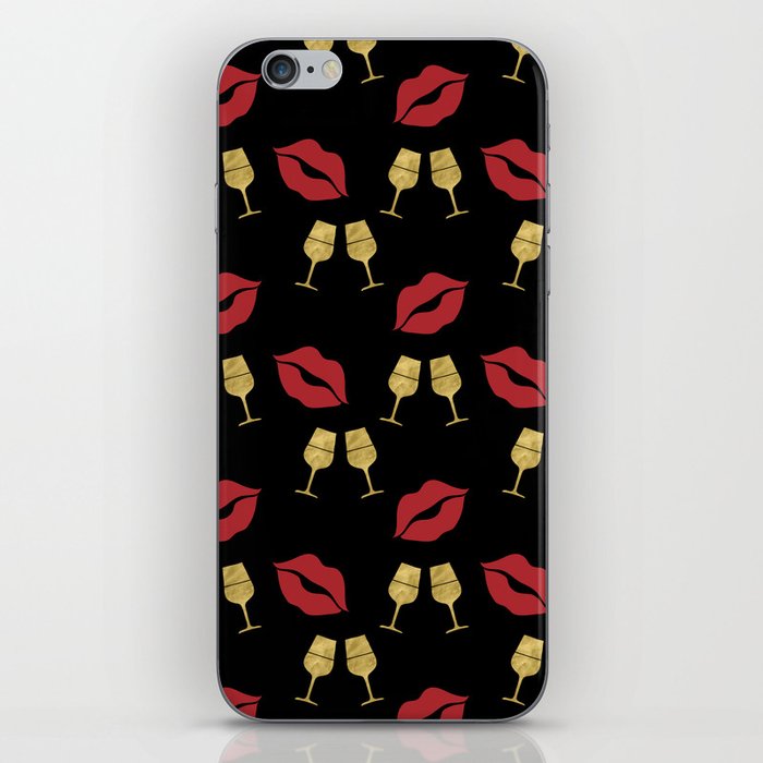 Red Lips and Gold Wineglass iPhone Skin