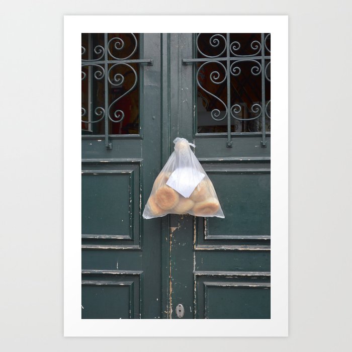 Good neighbors | Bakery delivery order hanging on the front door | Porto, Portugal Art Print