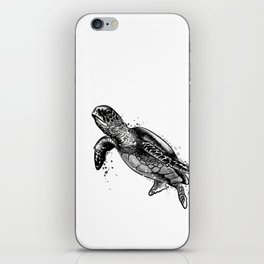 Sea turtle black and white drawing iPhone Skin