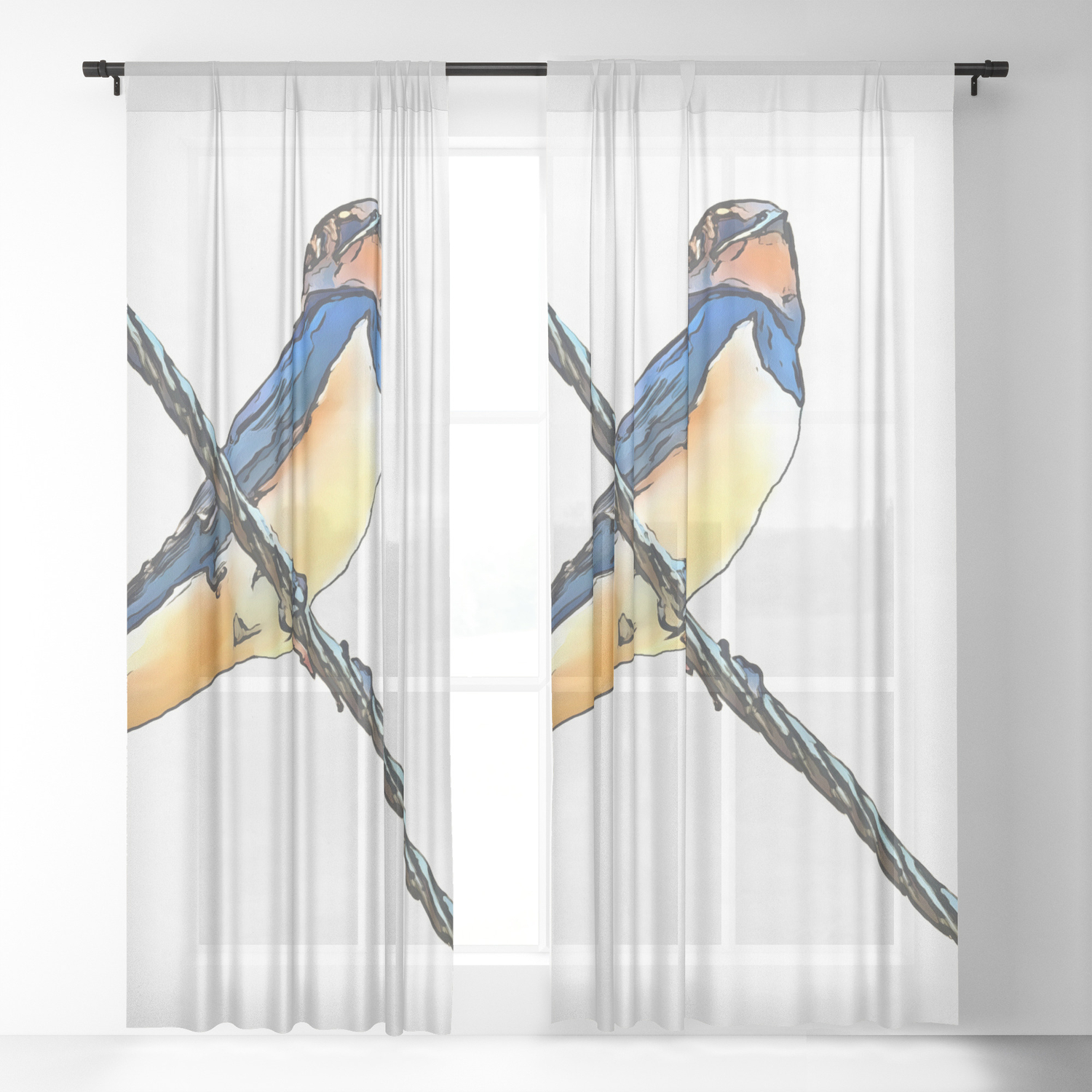 Swallow Bird On A Wire Sheer Curtain By Taiche Society6