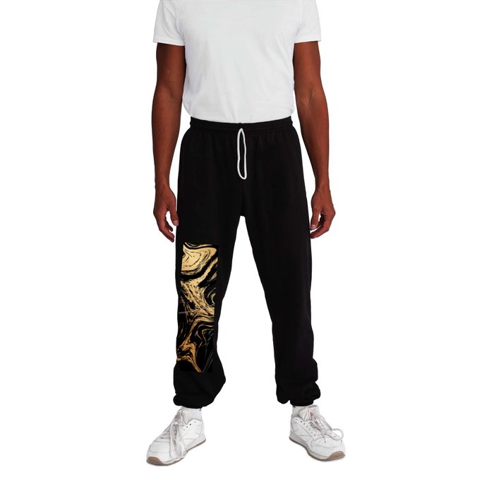 Sweatpants Sweatpants Luxurious Black and Gold Marble by Edmproject Black Full Front Right Leg Graphic Large Society6