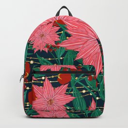 Trendy Poinsettia Flowers and golden stripes and dots image Backpack