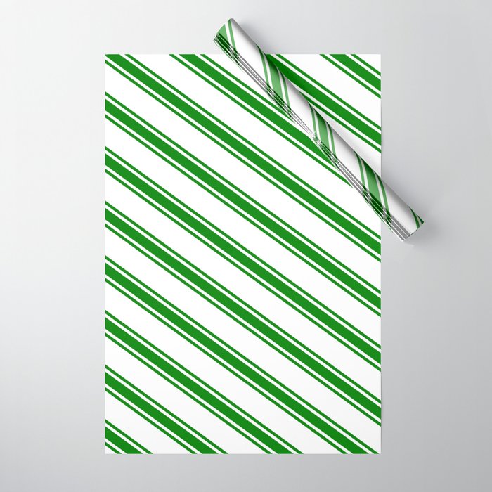 White & Green Colored Striped/Lined Pattern Wrapping Paper