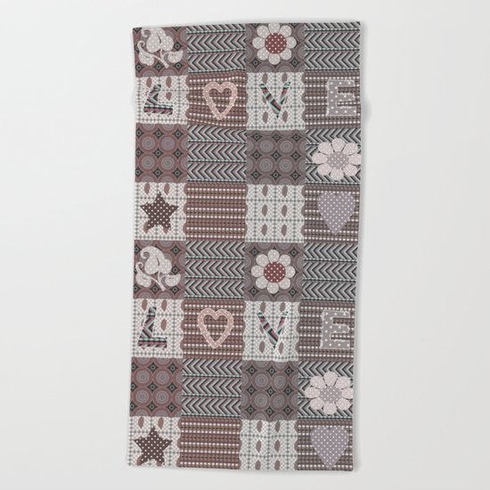 Retro . Valentine's day . Patchwork . Beach Towel