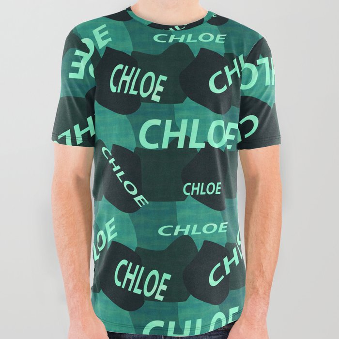 seamless pattern with the name Chloe in blue colors and watercolor texture All Over Graphic Tee
