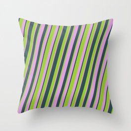 [ Thumbnail: Plum, Dark Slate Gray, and Green Colored Lines Pattern Throw Pillow ]