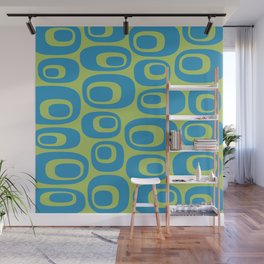 Retro Mid Century Modern Atomic Pattern 552 Green and Blue Wall Mural