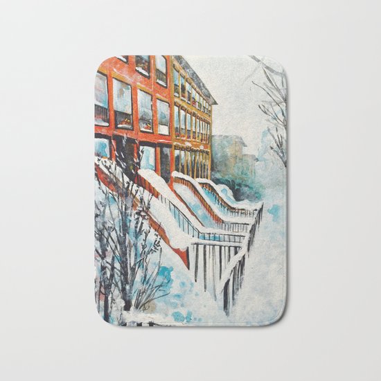 Brooklyn New York In Snow Storm Bath Mat