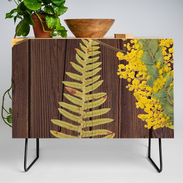 Yellow Pressed Flowers - Pretty Florals  Credenza