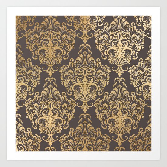 Gold swirls damask #7 Art Print