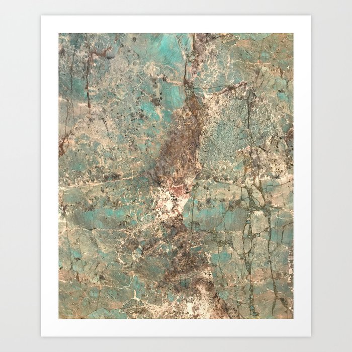 Turquoise and Fawn Brown Marble Art Print