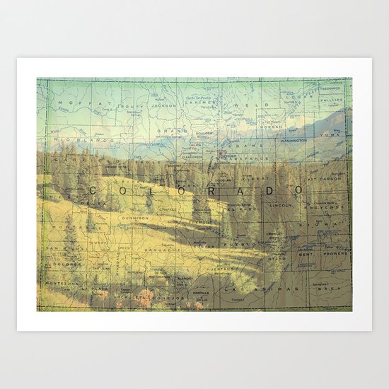 Colorado Mountain Map Art Print