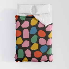 Ink Dots Colorful Mosaic Pattern in Rainbow Pop Colors on Black Duvet Cover