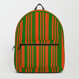 [ Thumbnail: Red & Green Colored Pattern of Stripes Backpack ]