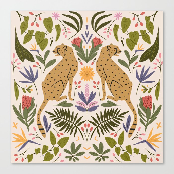 Modern colorful folk style cheetah print  Canvas Print