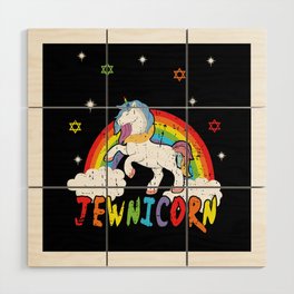 Cute Rainbow Unicorn Jew Menorah Happy Hanukkah Wood Wall Art