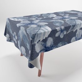 Blue Watercolor Floral Pattern Tablecloth