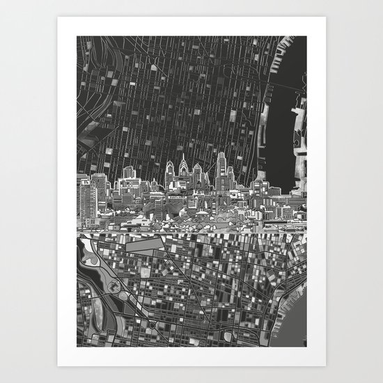 philadelphia city skyline black and white Art Print