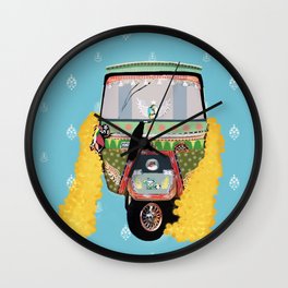 Indian rickshaw illustration Wall Clock