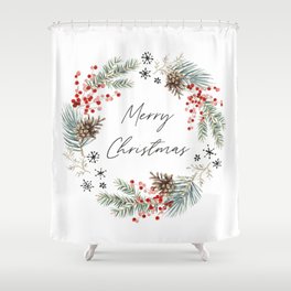Christmas wreath with cones, snowflakes and berries Shower Curtain