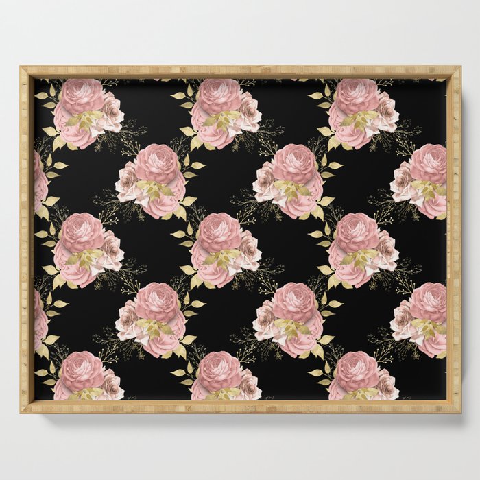 Pink Floral Bouquet Pattern Serving Tray