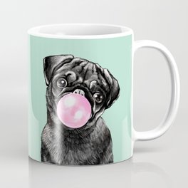 Bubble Gum Black Pug in Green Mug